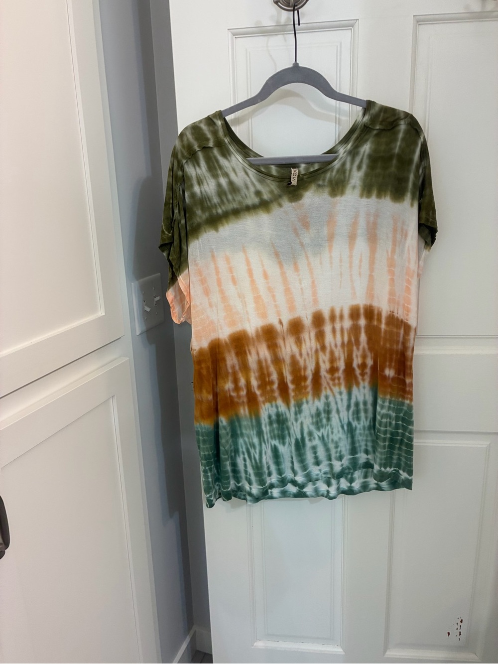 XCVI Short Sleeve Tie-Dye Top in Olive, Rust & Teal